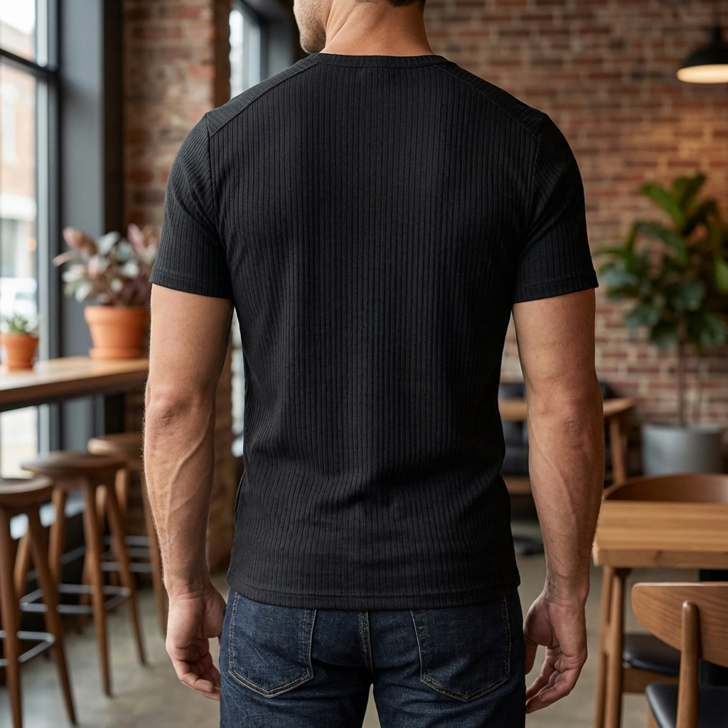 Slim-Fit Henley T-Shirt for Men with Button Closure
