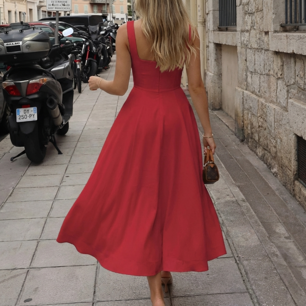 Sleeveless A-Line Square Neck Midi Dress for Women