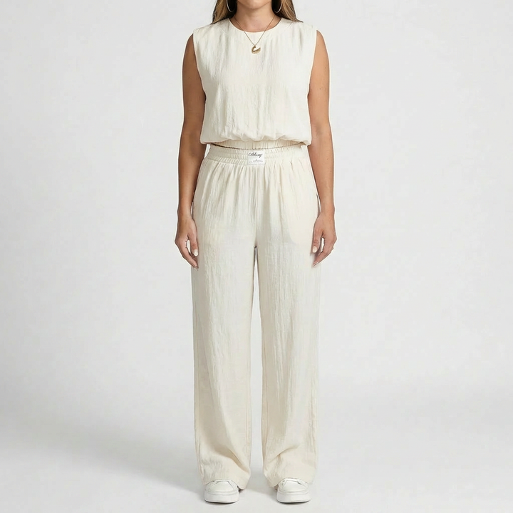 Sleeveless Crop Top And Wide-Leg Pants Set