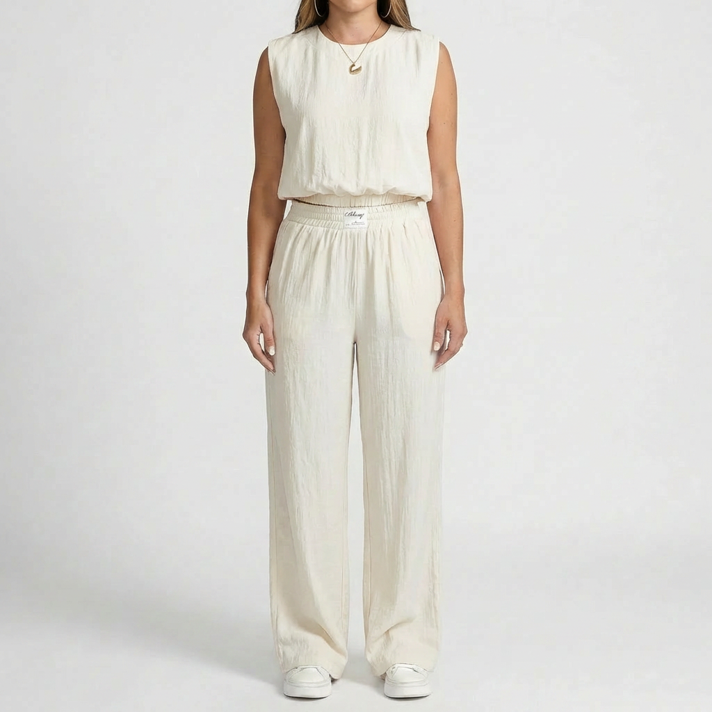 Sleeveless Crop Top And Wide-Leg Pants Set