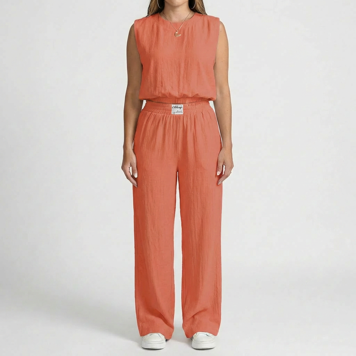 Sleeveless Crop Top And Wide-Leg Pants Set