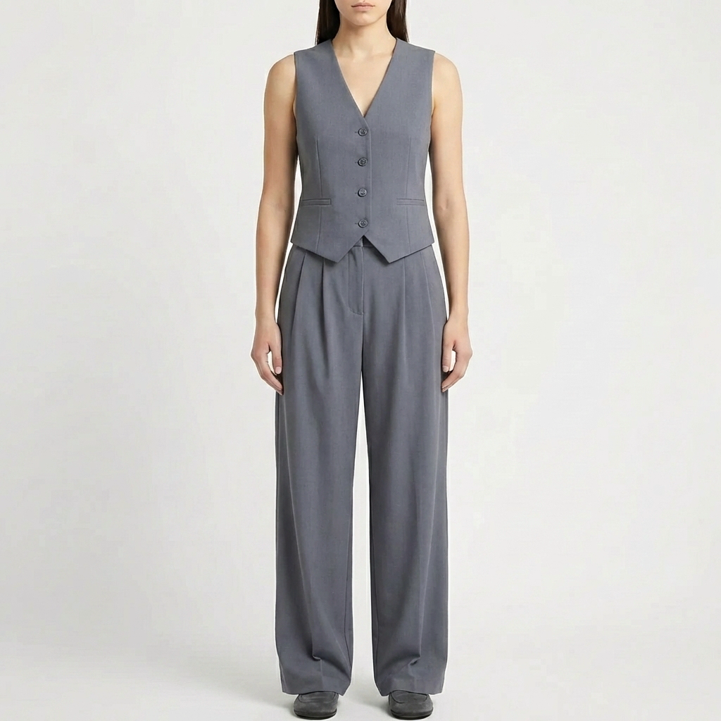Sleeveless Vest And Wide-Leg Pants Set