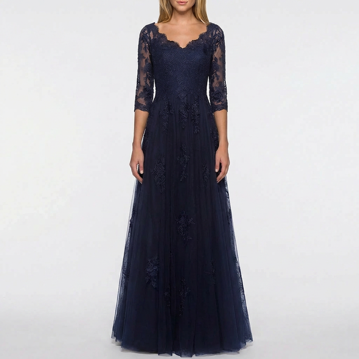 Floral Appliqué A-Line Formal Dress