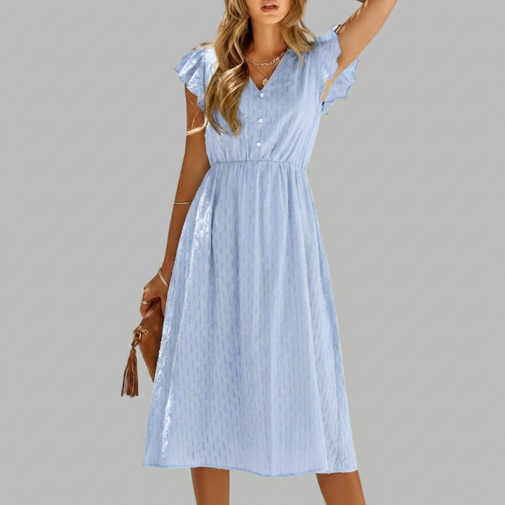 Women's Flowy V-Neck Ruffled Midi Dress