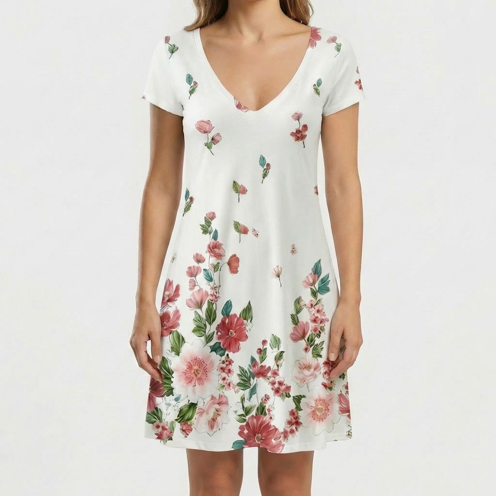 V-Neck Floral Short-Sleeve Dress