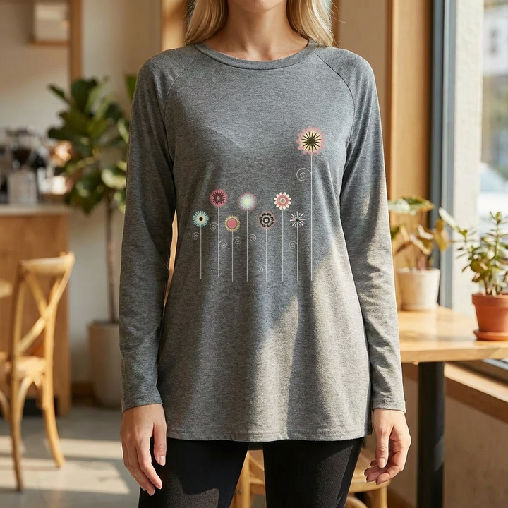 Sweatshirt with 3D Floral Embroidery Soft Texture for Women