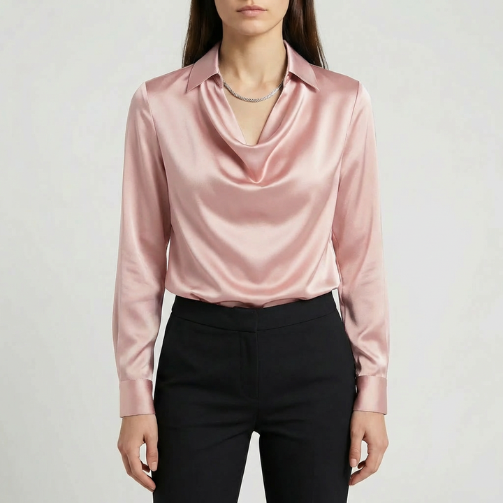Draped Cowl Collar Long Sleeve Blouse
