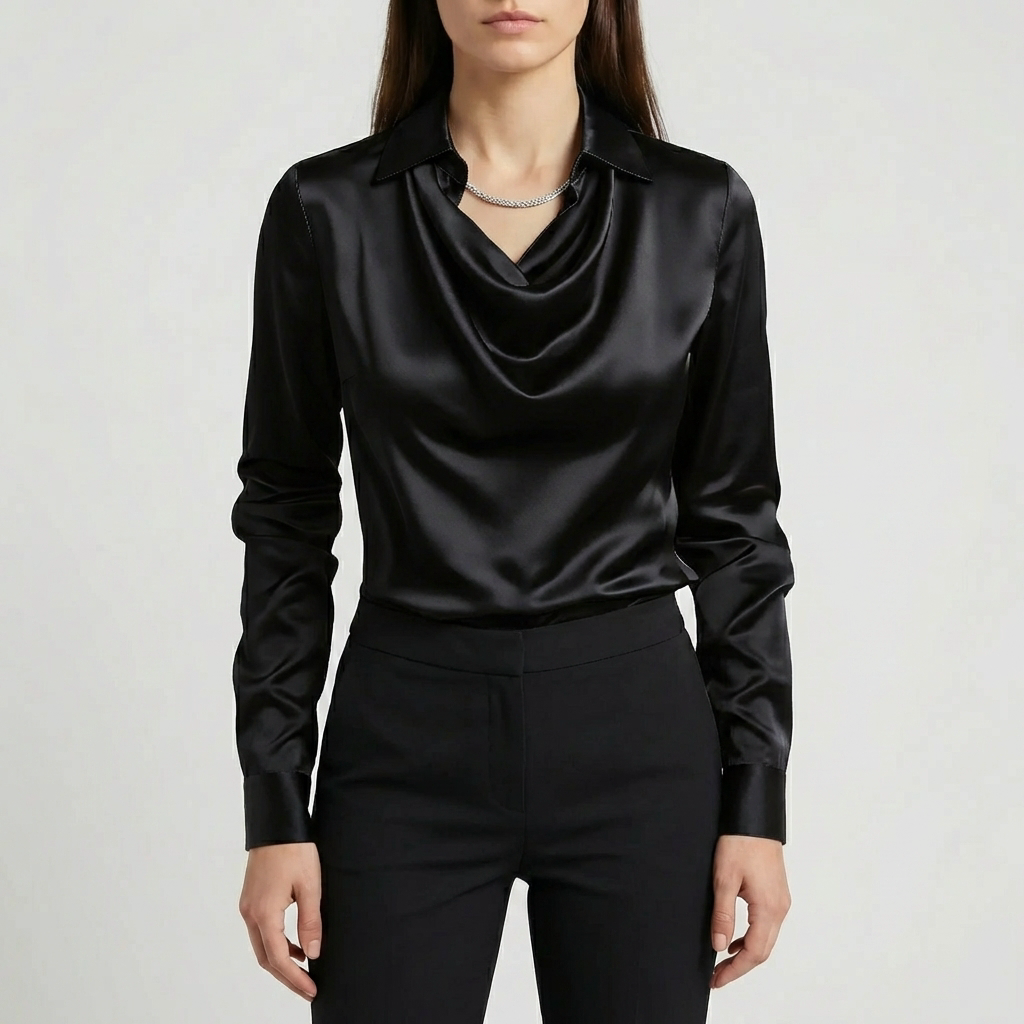 Draped Cowl Collar Long Sleeve Blouse