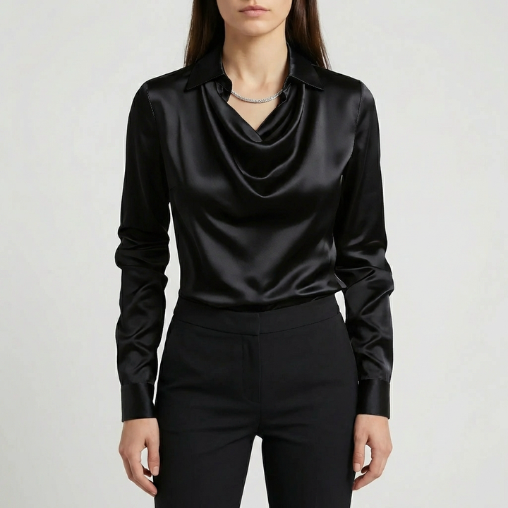 Draped Cowl Collar Long Sleeve Blouse