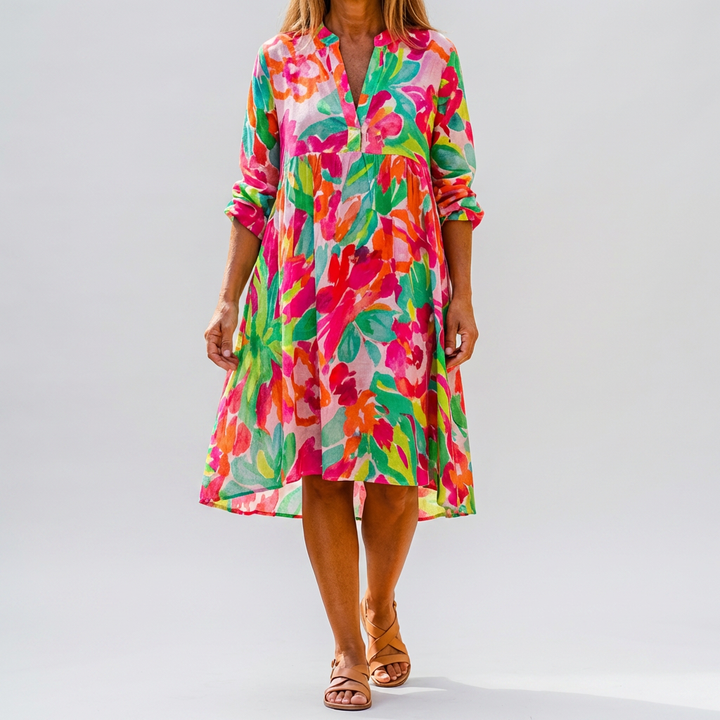 Oversized Floral Print Midi Shirt Dress for Women