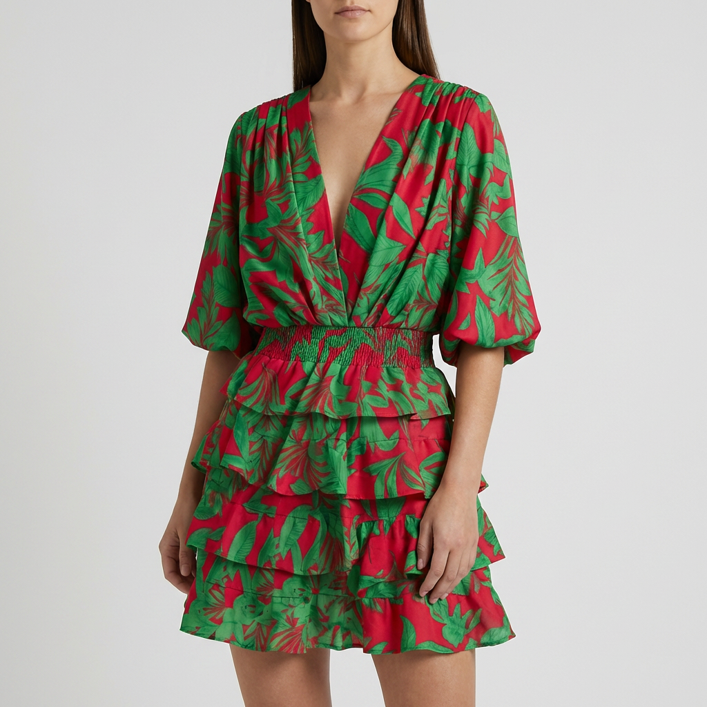 Floral Print Ruffle Tiered Wrap Dress