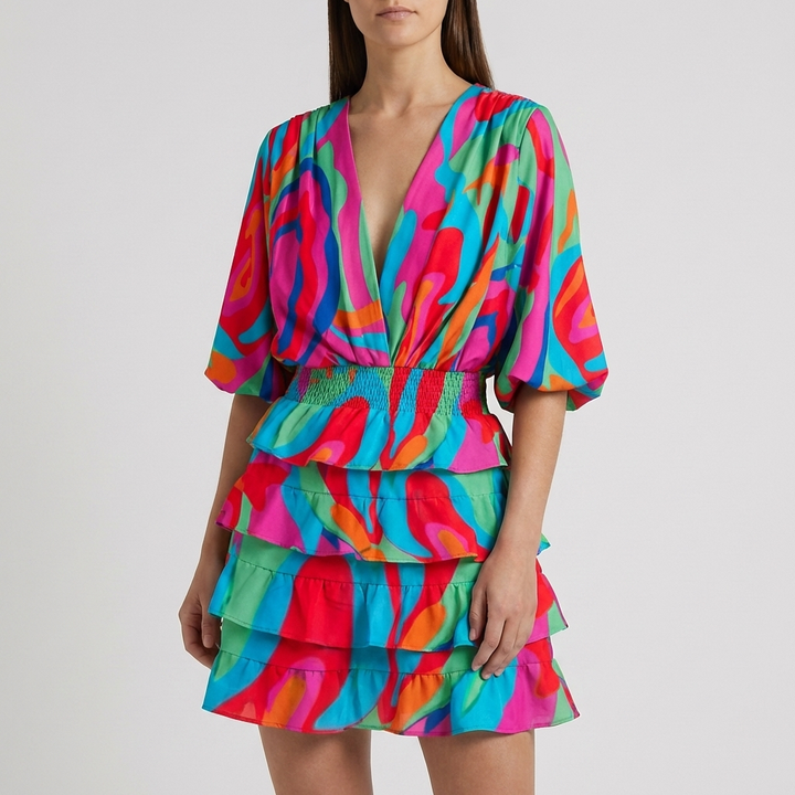 Floral Print Ruffle Tiered Wrap Dress