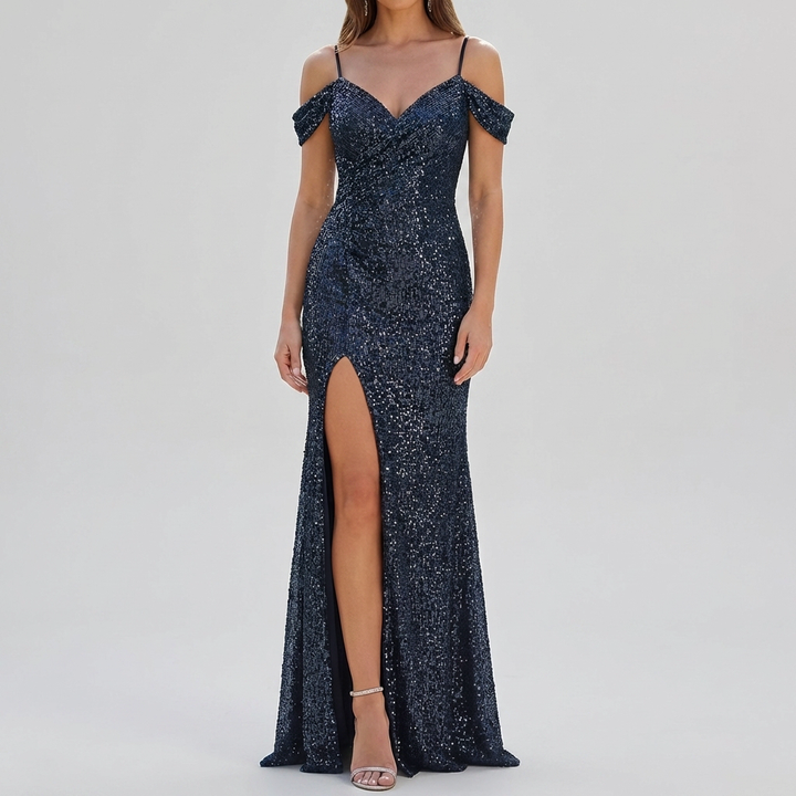 Elegant Sequin Off Shoulder Maxi Dress