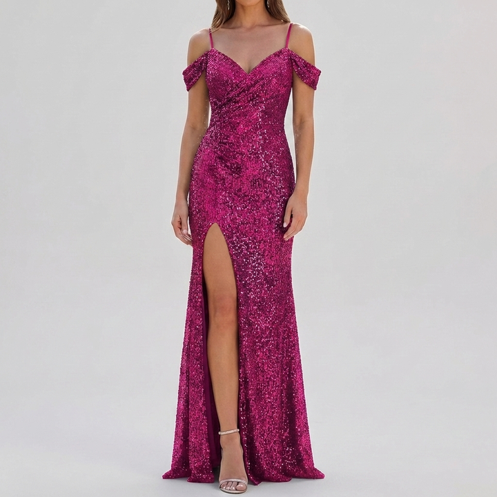 Elegant Sequin Off Shoulder Maxi Dress