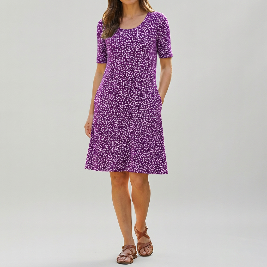 Floral High Waist Midi Dress with Pockets