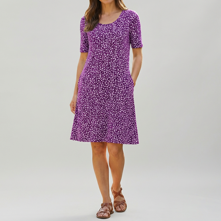 Floral High Waist Midi Dress with Pockets