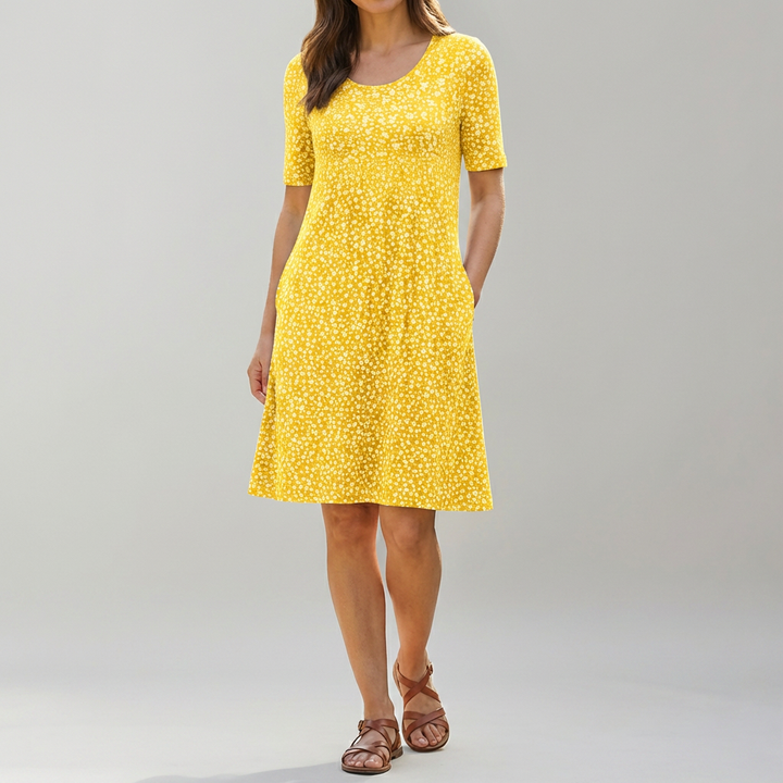Floral High Waist Midi Dress with Pockets