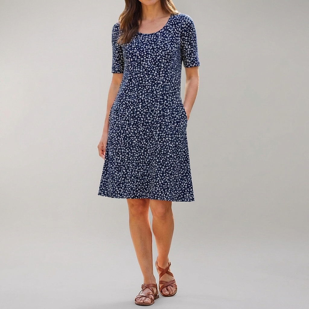 Floral High Waist Midi Dress with Pockets