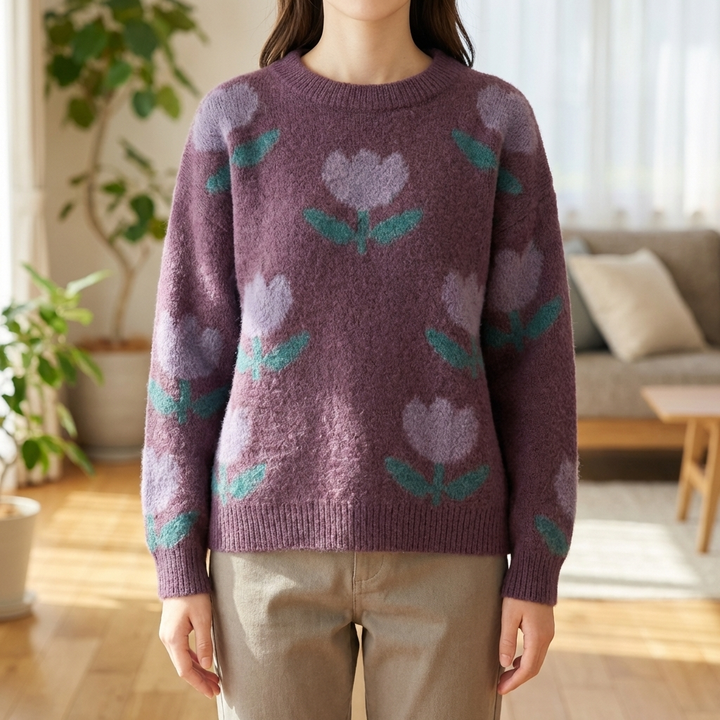 Floral Print Kids Pullover Sweater