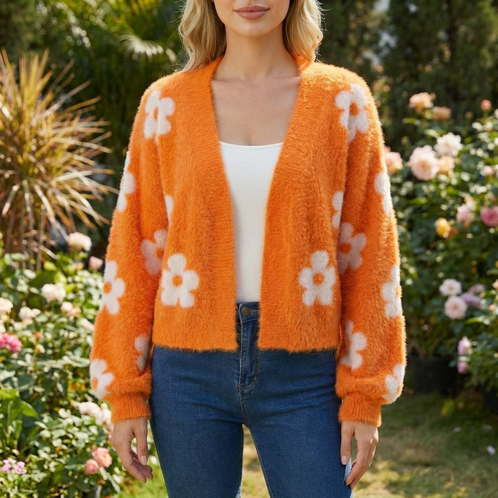 Open-Front Floral Cardigan Sweater for Women