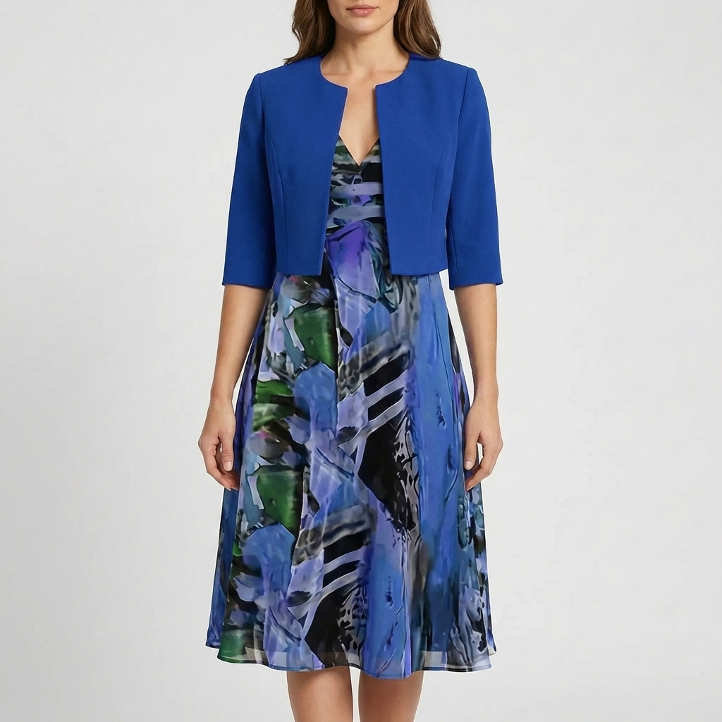 Abstract Print Midi-Length Dress
