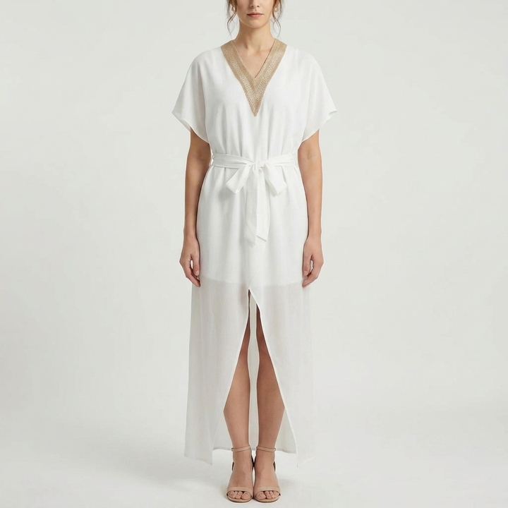 Belted V-Neck Midi Dress