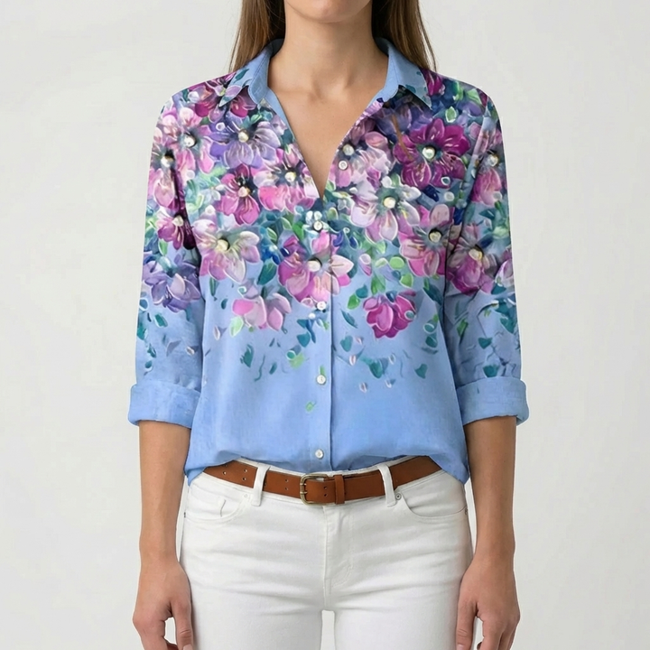Long Sleeve Floral Button-Down Blouse
