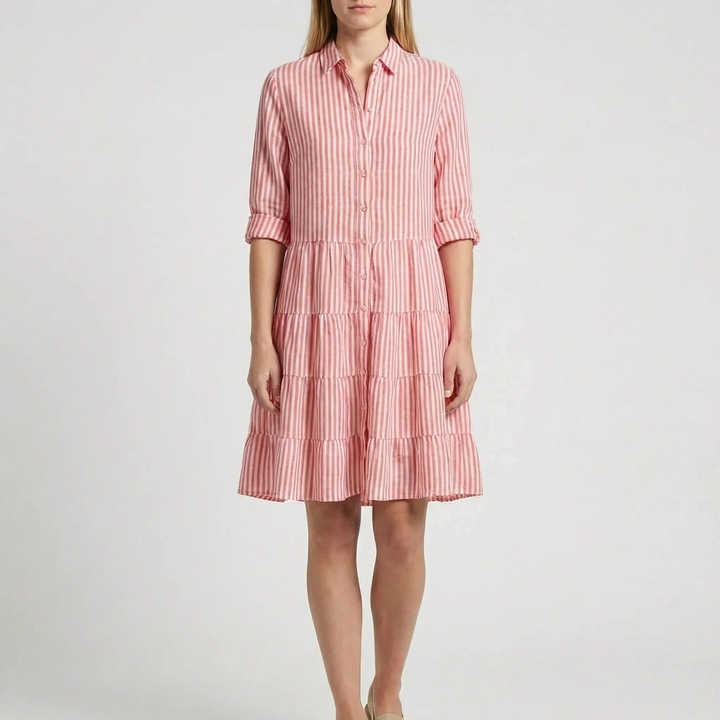 Tiered Striped Button-Front Dress