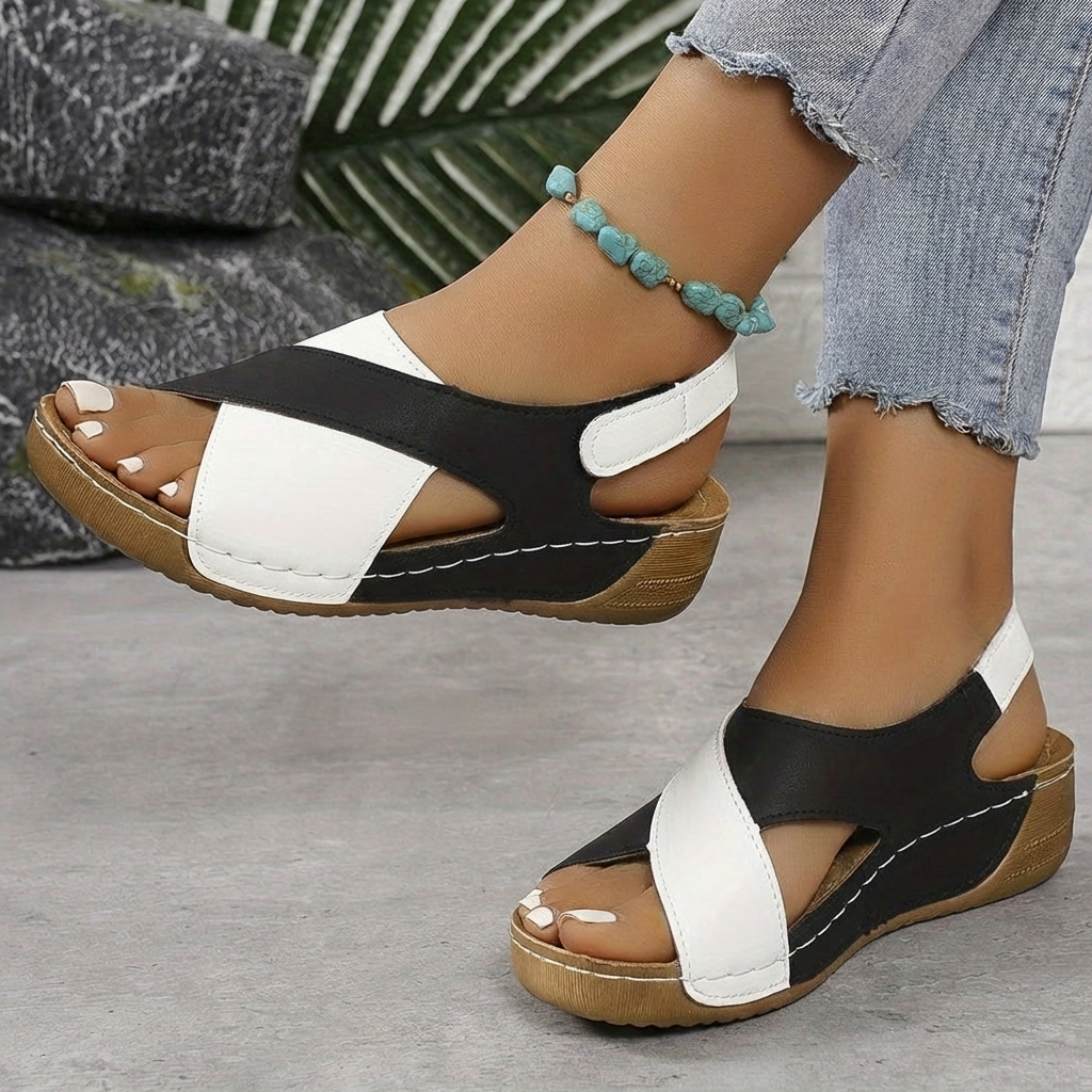 Color-Block Wedge Platform Sandals for Women
