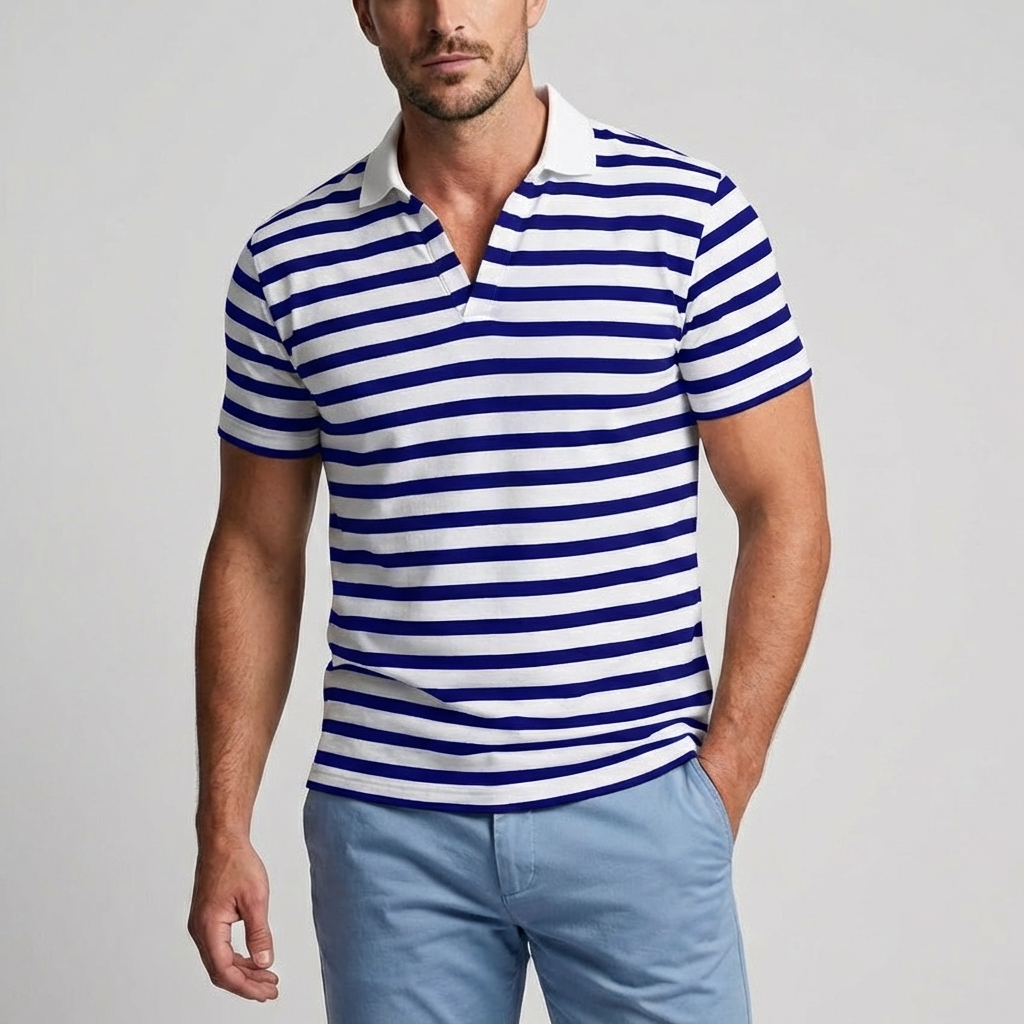 Retro Striped Polo Shirt for Men