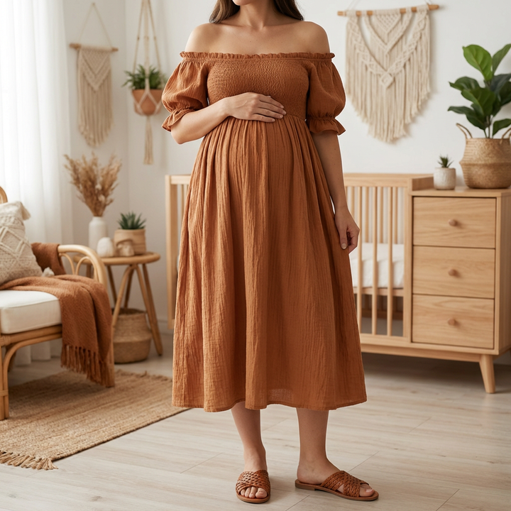 Off-Shoulder Maxi Maternity Dress for Women