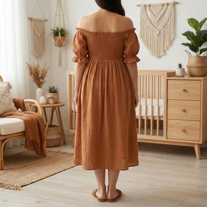 Off-Shoulder Maxi Maternity Dress for Women