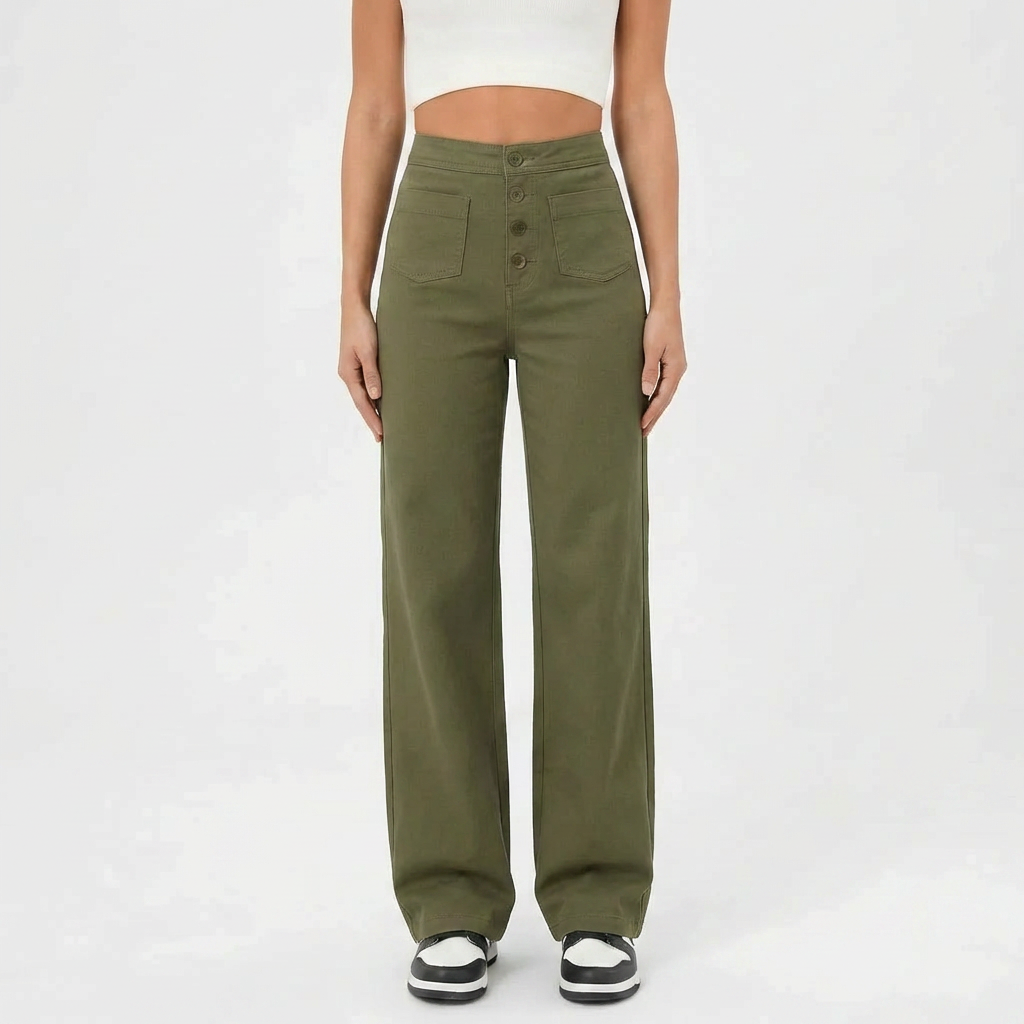 High-Waist Straight-Leg Casual Pants