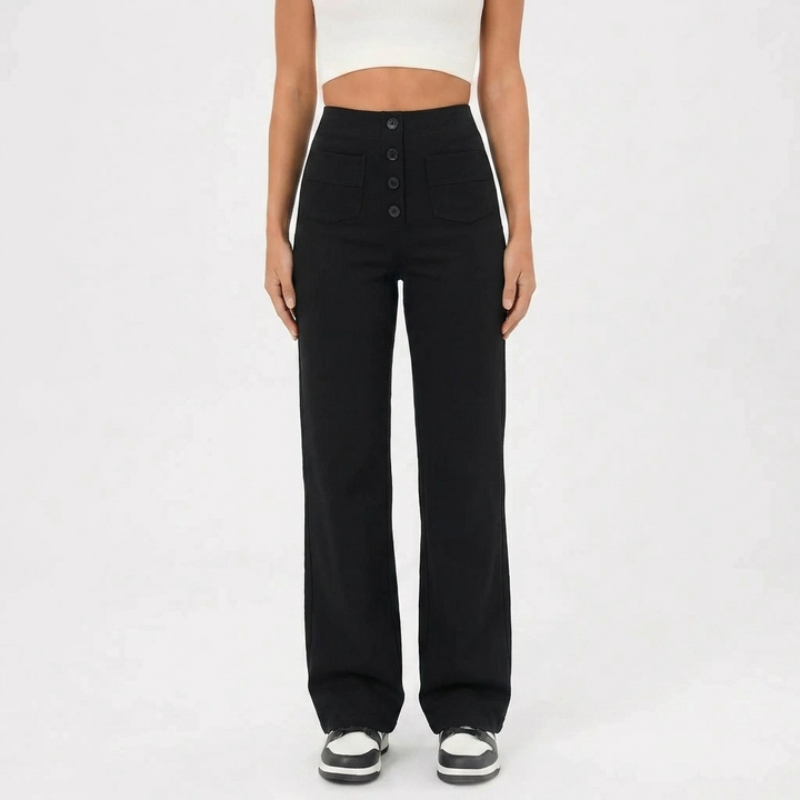 High-Waist Straight-Leg Casual Pants