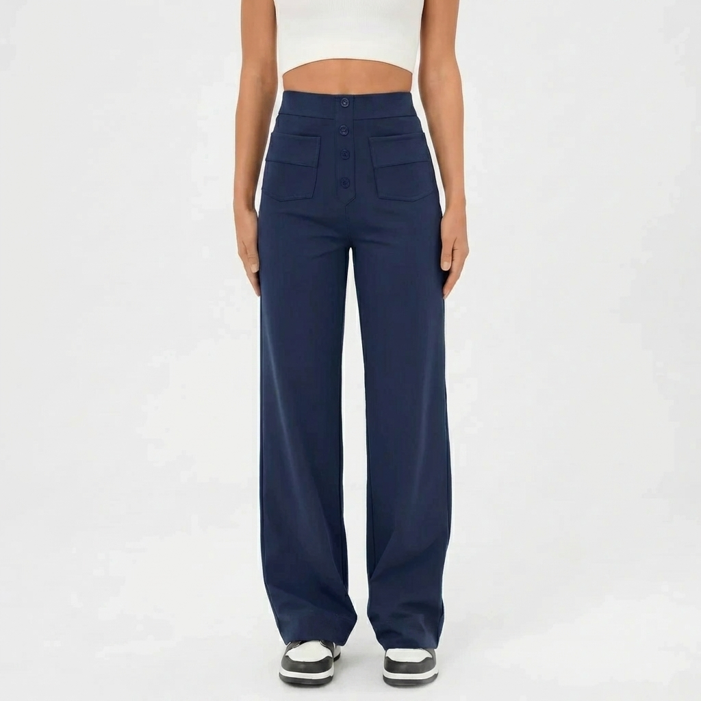 High-Waist Straight-Leg Casual Pants