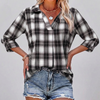 Women’s Checked Long Sleeve V Neck Blouse