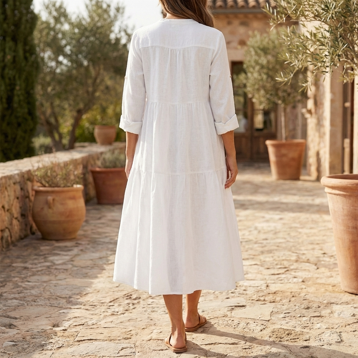 Relaxed Cotton Linen Shirt Dress for Women