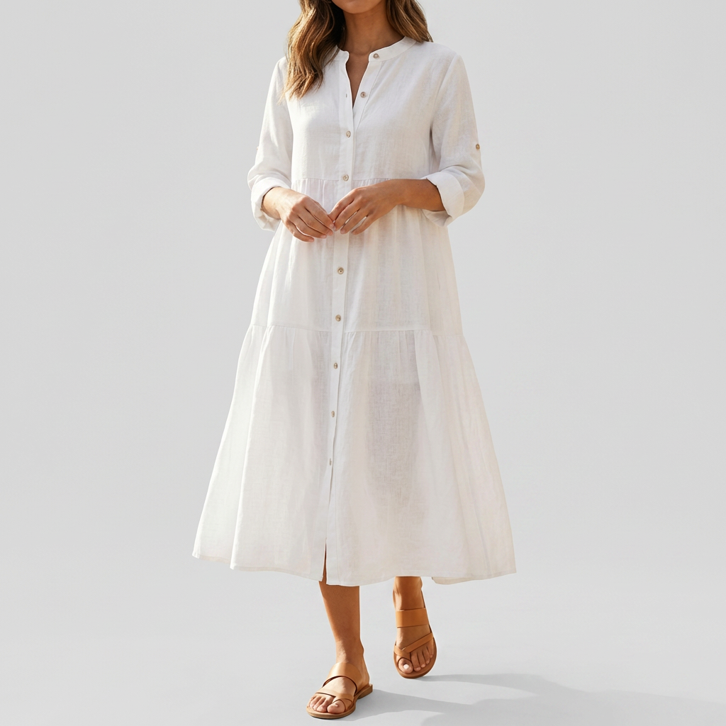Relaxed Cotton Linen Shirt Dress for Women