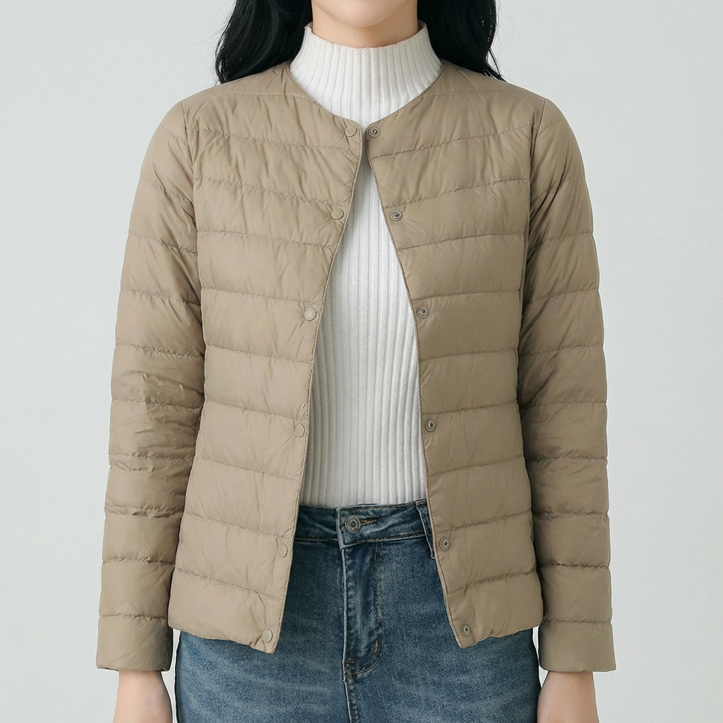 Spring and Winter Collarless Puffer for Women