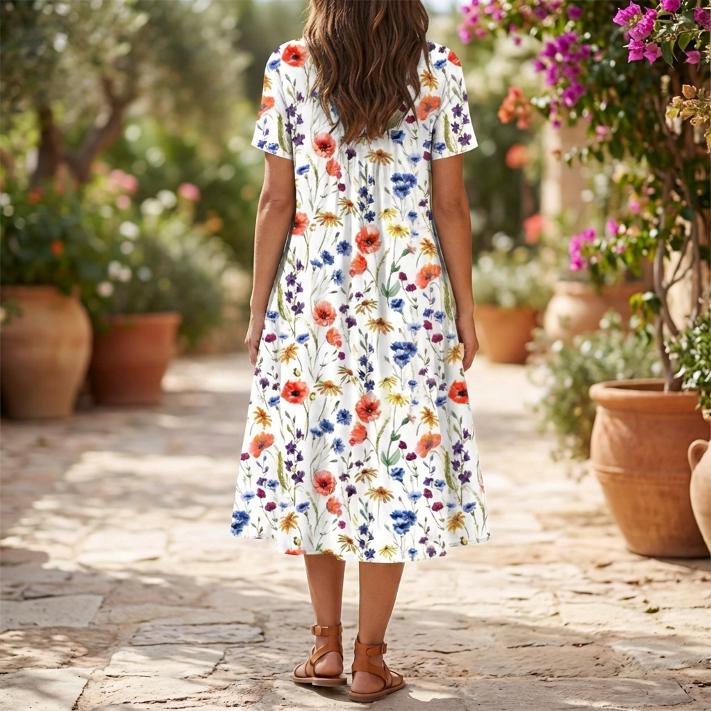 Vintage Floral Ruffle Summer Dress for Women
