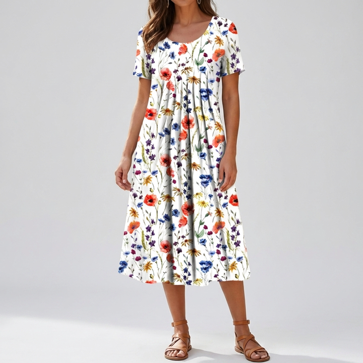 Vintage Floral Ruffle Summer Dress for Women