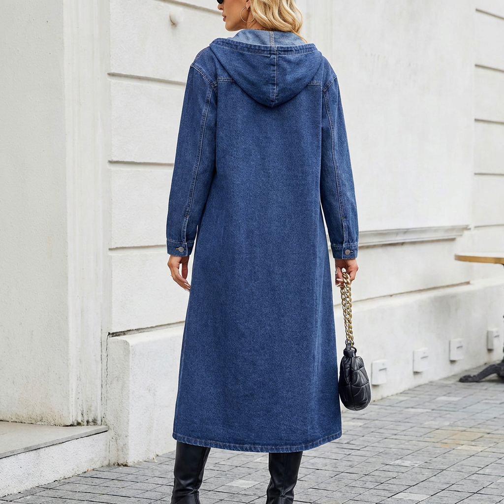 Woman Long Denim Trench Coat