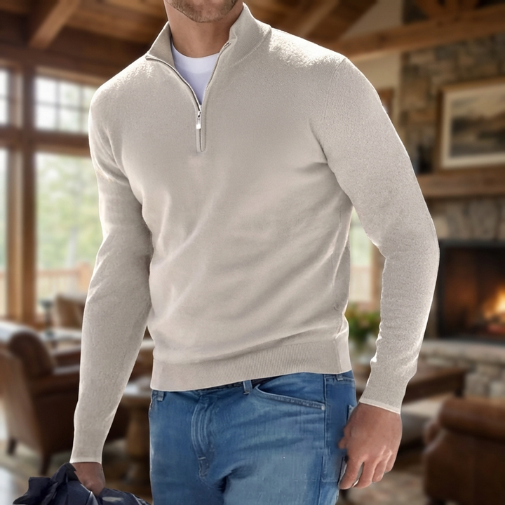 Cotton Knit with Zipper Collar Sweater for Men