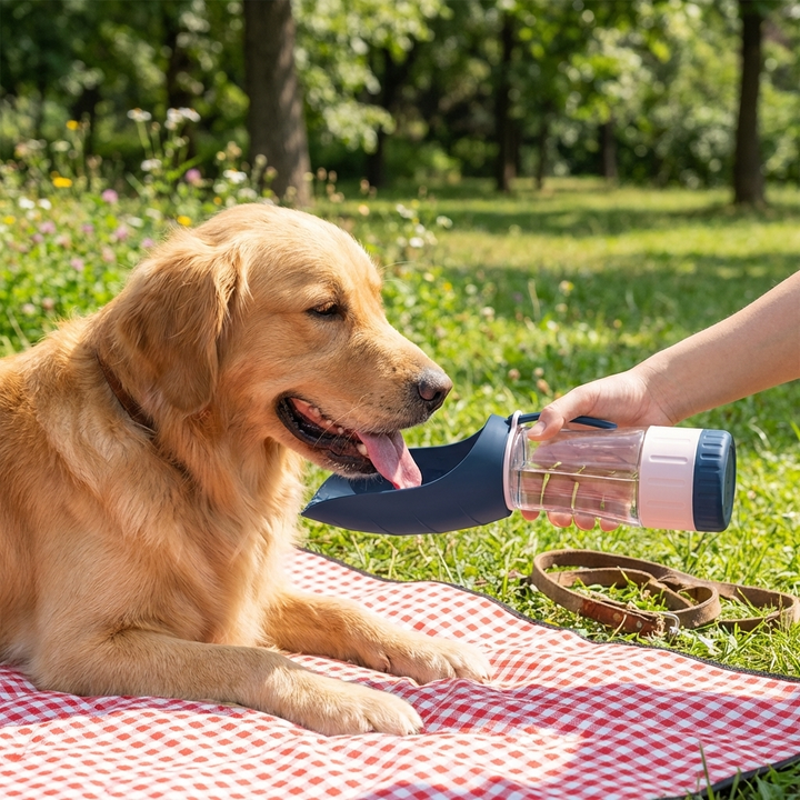 Portable Water and Food Bottle for Dogs with 2-in-1 Design