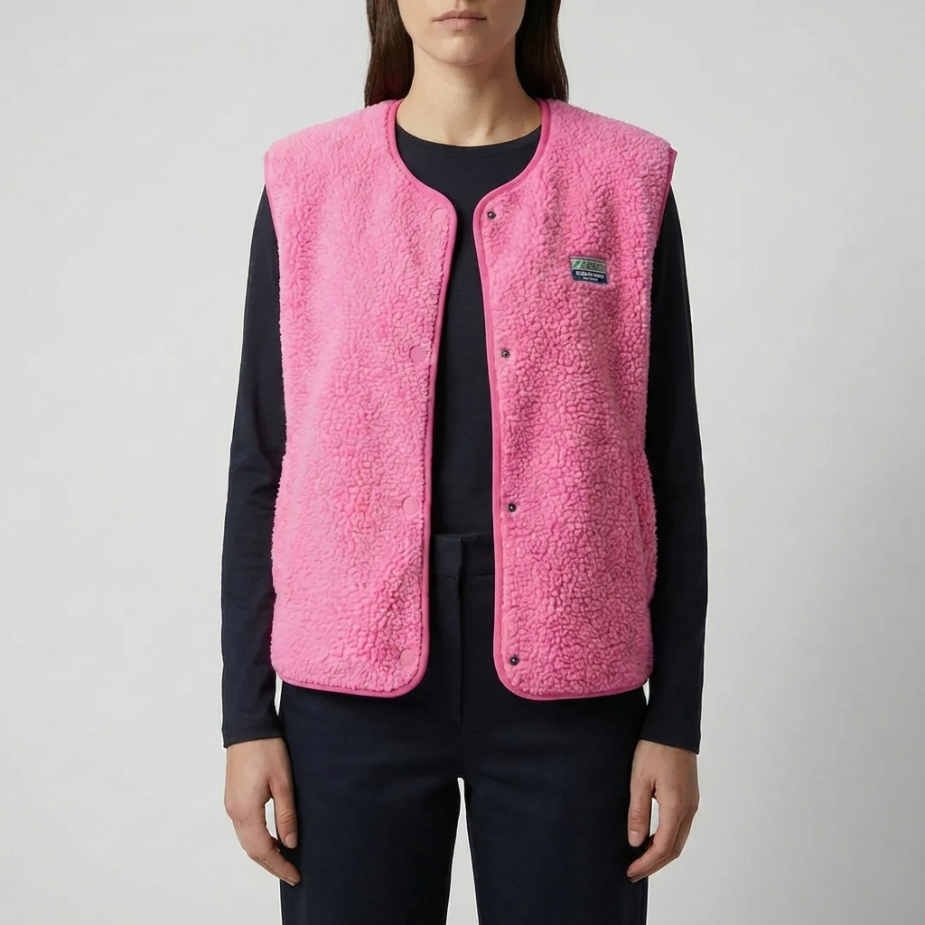 Sleeveless Button-Up Fleece Vest for Women