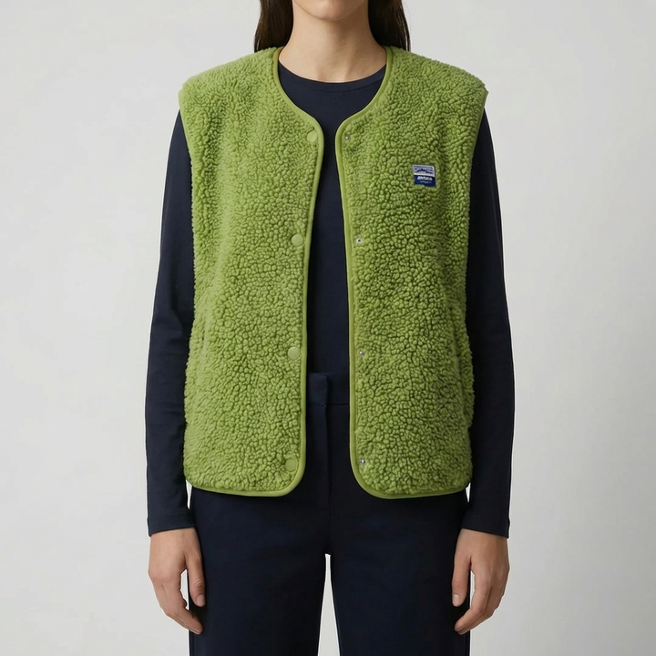 Sleeveless Button-Up Fleece Vest for Women