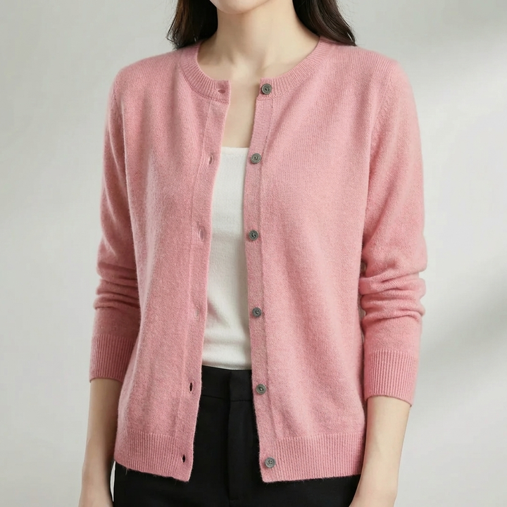 Button-Front O-Neck Cardigan for Women
