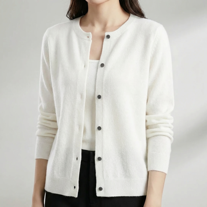 Button-Front O-Neck Cardigan for Women