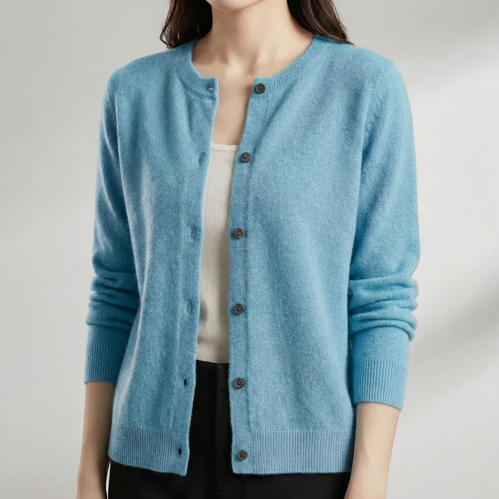 Button-Front O-Neck Cardigan for Women