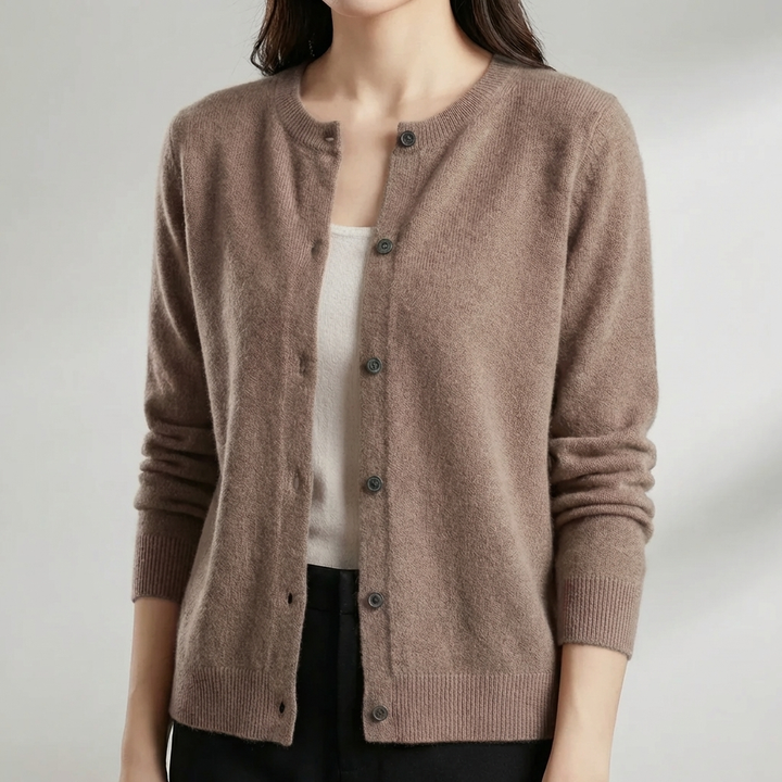 Button-Front O-Neck Cardigan for Women